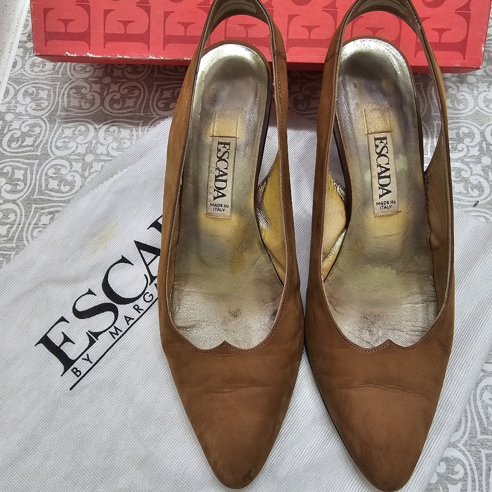 Vintage 90s Escada Nubuck Suede Slingback Pump with Box Size 8B